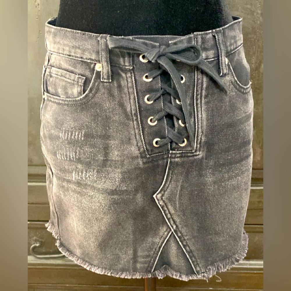 Forever 21 black jean tie up skirt.size medium